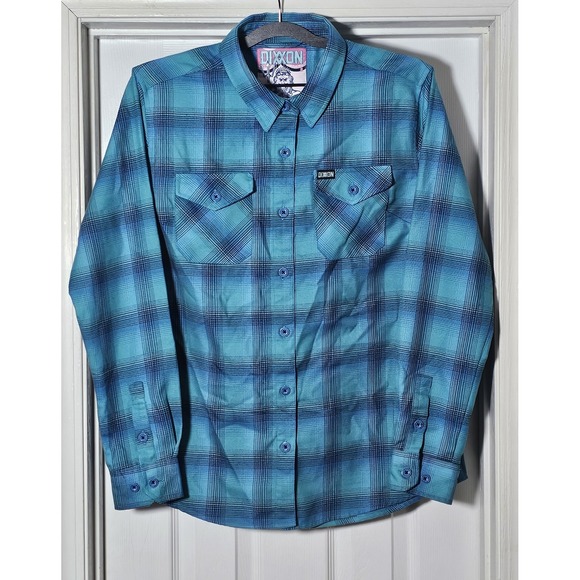 DIXXON Tops - Dixxon Womens Shirt POSEIDON'S KISS Large Turquoise Blue Plaid Flannel